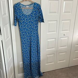 LuLaRoe Blue and Yellow Patterned Maxi Dress
